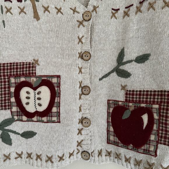 Vintage Mandal Bay Apple Patch Cardigan Sweater Linen Cotton Cottagecore Size L - Picture 4 of 10